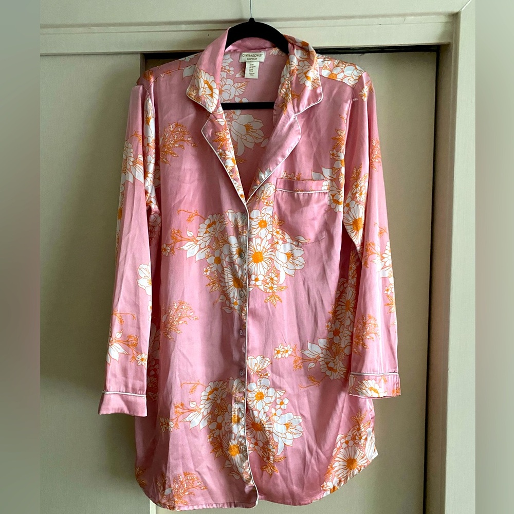 Cynthia rowley pink floral silk sleep shirt
